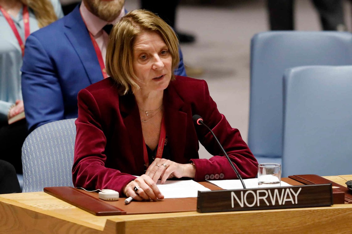 Norway's U.N. Ambassador Mona Juul addresses the United Nations Security Council, at U.N. headquarters, Tuesday, Jan. 22, 2019. (AP Photo/Richard Drew) Norway's U.N. Ambassador Mona Juul addresses the United Nations Security Council, at U.N. headquarters, Tuesday, Jan. 22, 2019. (AP Photo/Richard Drew)