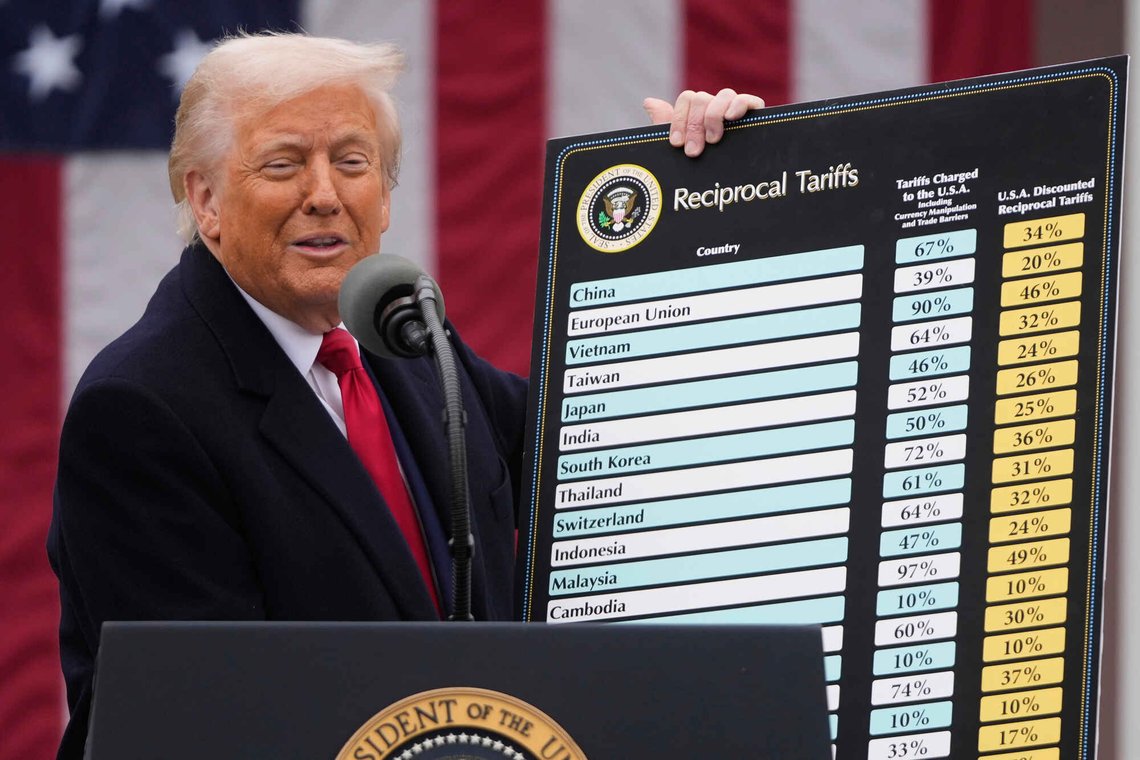 President Donald Trump kunngjorde i april i fjor innføring av tollsatser mot de fleste land i verden. Foto: AP / NTB President Donald Trump kunngjorde i april i fjor innføring av tollsatser mot de fleste land i verden. Foto: AP / NTB