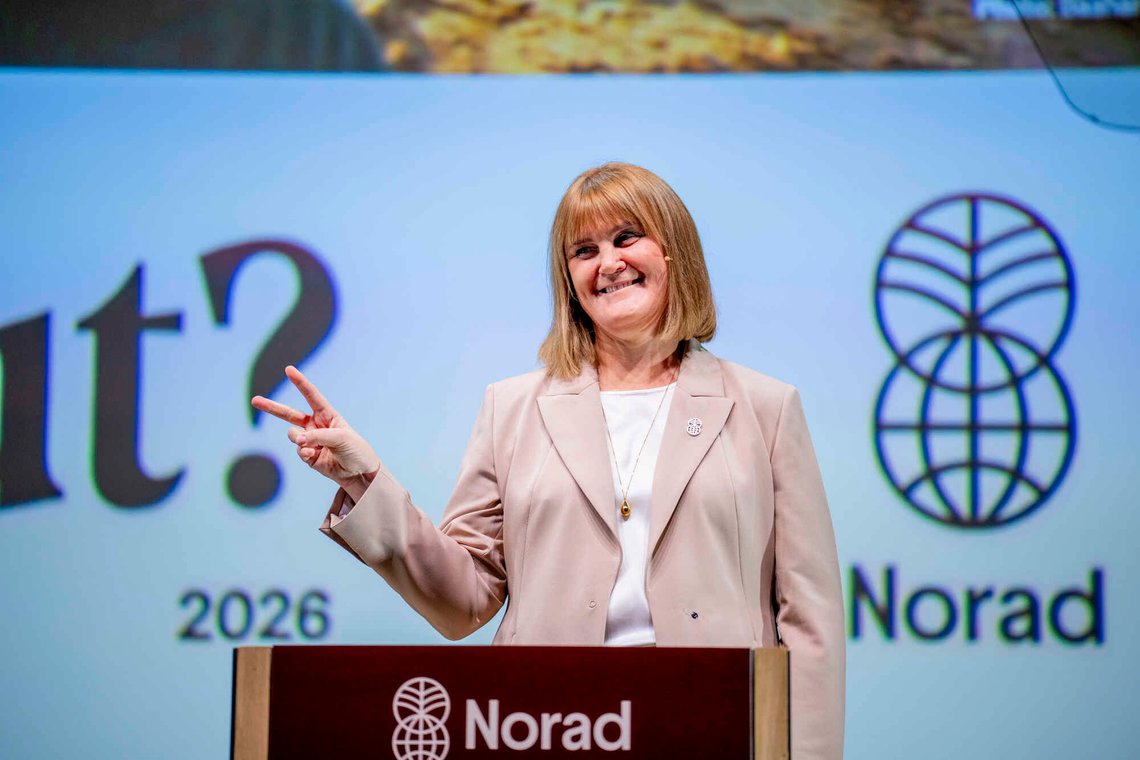 Oslo 20260128.
Gunn Jorid Roset, generalsekretær i Norad, taler på Norad-konferansen.
Foto: Stian Lysberg Solum / NTB Oslo 20260128.
Gunn Jorid Roset, generalsekretær i Norad, taler på Norad-konferansen.
Foto: Stian Lysberg Solum / NTB