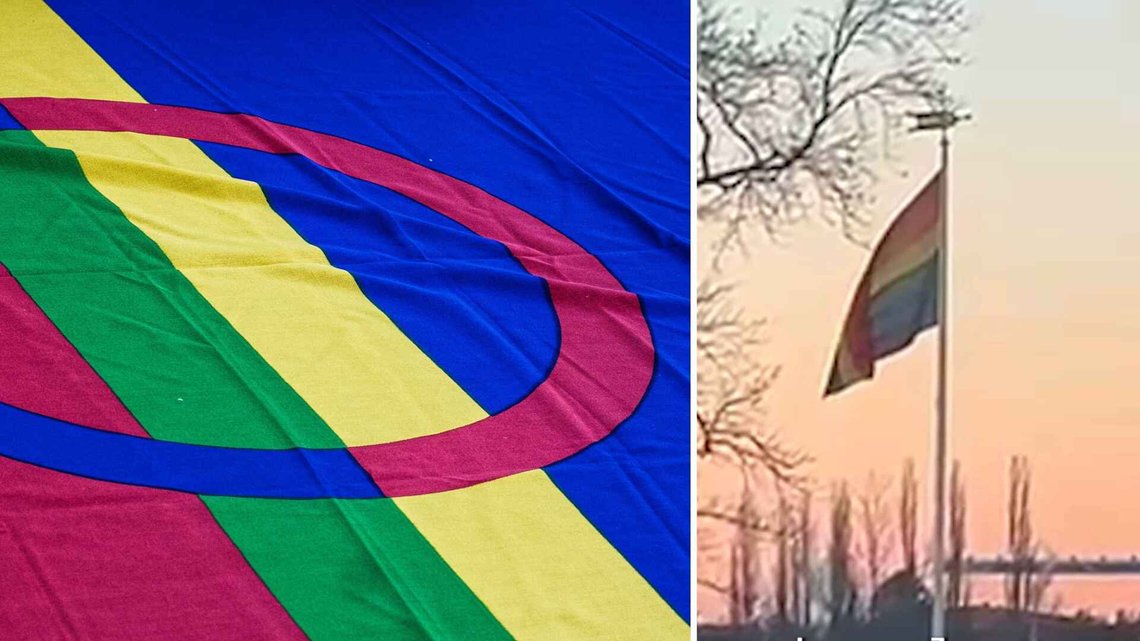 Verdal kommune tok feil flagg på samefolkets dag, og heiste prideflagget. Foto: NTB/stillbilde fra tipsers video. Verdal kommune tok feil flagg på samefolkets dag, og heiste prideflagget. Foto: NTB/stillbilde fra tipsers video.