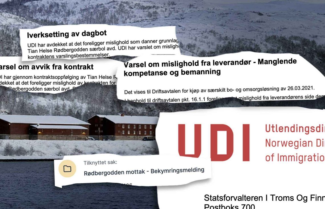 Asylmottaket i det tidligere militæranlegget på Rødbergodden i Troms preges av kaos og gjentatt mislighold av kontrakten med Utlendingsdirektoratet. (Foto: Rolf Ulrik Myrseth/montasje) Asylmottaket i det tidligere militæranlegget på Rødbergodden i Troms preges av kaos og gjentatt mislighold av kontrakten med Utlendingsdirektoratet. (Foto: Rolf Ulrik Myrseth/montasje)