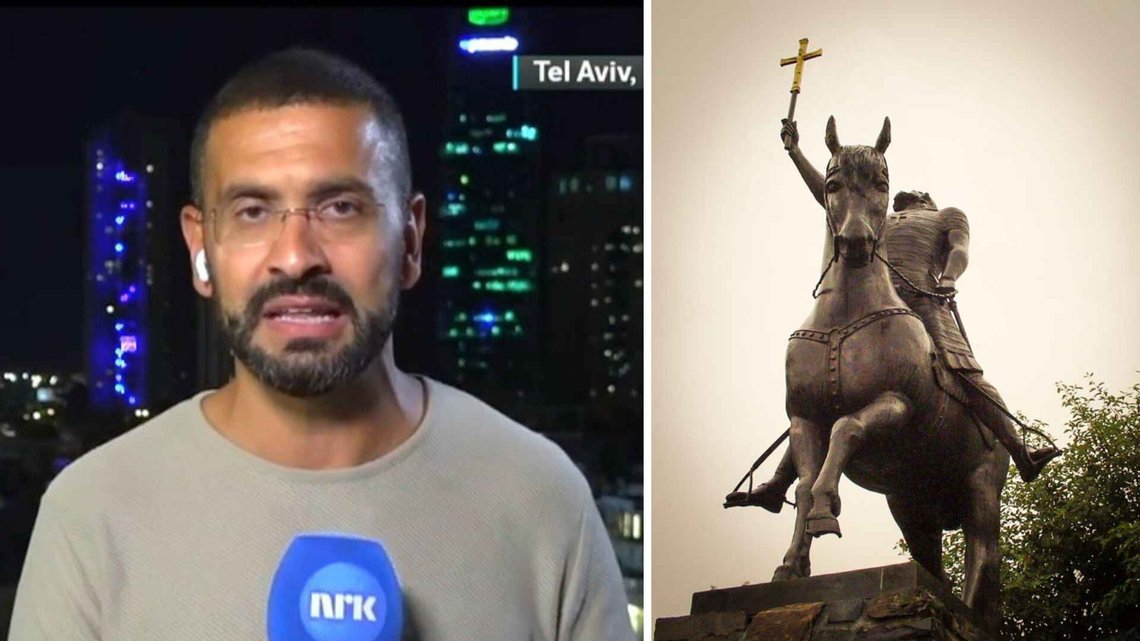 Yama Wolasmal er Årets stiklestadprofil 2026, og er æresgjest under olsokfeiringen på Stiklestad sist i juli. Rytterstatuen av Olav den hellige med gullkorset, er laget av Dyre Vaa i 1973, og sier sitt om hva olavsarven handler om. Foto: NRK/Bente Haarstad. Yama Wolasmal er Årets stiklestadprofil 2026, og er æresgjest under olsokfeiringen på Stiklestad sist i juli. Rytterstatuen av Olav den hellige med gullkorset, er laget av Dyre Vaa i 1973, og sier sitt om hva olavsarven handler om. Foto: NRK/Bente Haarstad.