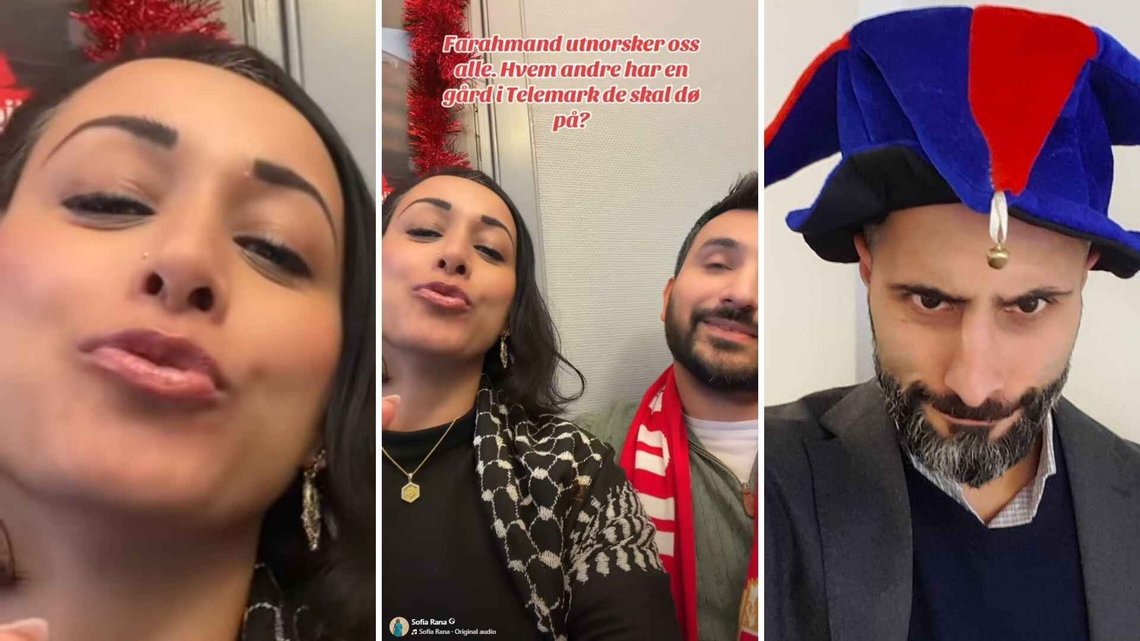 Sofia Rana og Siavash Mobasheri koste seg med å erklære Mahmoud Farahmand til årets «norskhetsvinner», etter han sa han var norsk, og hadde ingen planer om å flytte noe sted. Foto: FB Sofia Rana og Siavash Mobasheri koste seg med å erklære Mahmoud Farahmand til årets «norskhetsvinner», etter han sa han var norsk, og hadde ingen planer om å flytte noe sted. Foto: FB