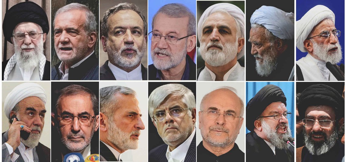 FILE - This combo of file photos show Iran's key political and religious figures, top row, from left, Supreme Leader Ayatollah Ali Khamenei, President Masoud Pezeshkian, Foreign Minister Abbas Araghchi, Khamenei Adviser on Public Policy Ali Larijani, Chief Justice Gholam Hossein Mohseni Ejehi, Head of Assembly Experts Mohammad-Ali Movahedi Kermani and Secretary of Guardian Council Ahmad Jannati, bottom row, from left, Khamenei's Chief of Staff Mohammad Golpayegani, Khamenei Adviser on International Affairs Ali Akbar Velayati, Khamenei Adviser on Foreign Policy Kamal Kharazi, First Vice President Mohammad Reza Aref, Parliament Speaker Mohammad Bagher Ghalibaf, Tehran Friday Prayer Imam Ahmad Khatami and Son of Supreme Leader Mojtaba Khamenei. (AP Photo/File) FILE - This combo of file photos show Iran's key political and religious figures, top row, from left, Supreme Leader Ayatollah Ali Khamenei, President Masoud Pezeshkian, Foreign Minister Abbas Araghchi, Khamenei Adviser on Public Policy Ali Larijani, Chief Justice Gholam Hossein Mohseni Ejehi, Head of Assembly Experts Mohammad-Ali Movahedi Kermani and Secretary of Guardian Council Ahmad Jannati, bottom row, from left, Khamenei's Chief of Staff Mohammad Golpayegani, Khamenei Adviser on International Affairs Ali Akbar Velayati, Khamenei Adviser on Foreign Policy Kamal Kharazi, First Vice President Mohammad Reza Aref, Parliament Speaker Mohammad Bagher Ghalibaf, Tehran Friday Prayer Imam Ahmad Khatami and Son of Supreme Leader Mojtaba Khamenei. (AP Photo/File)