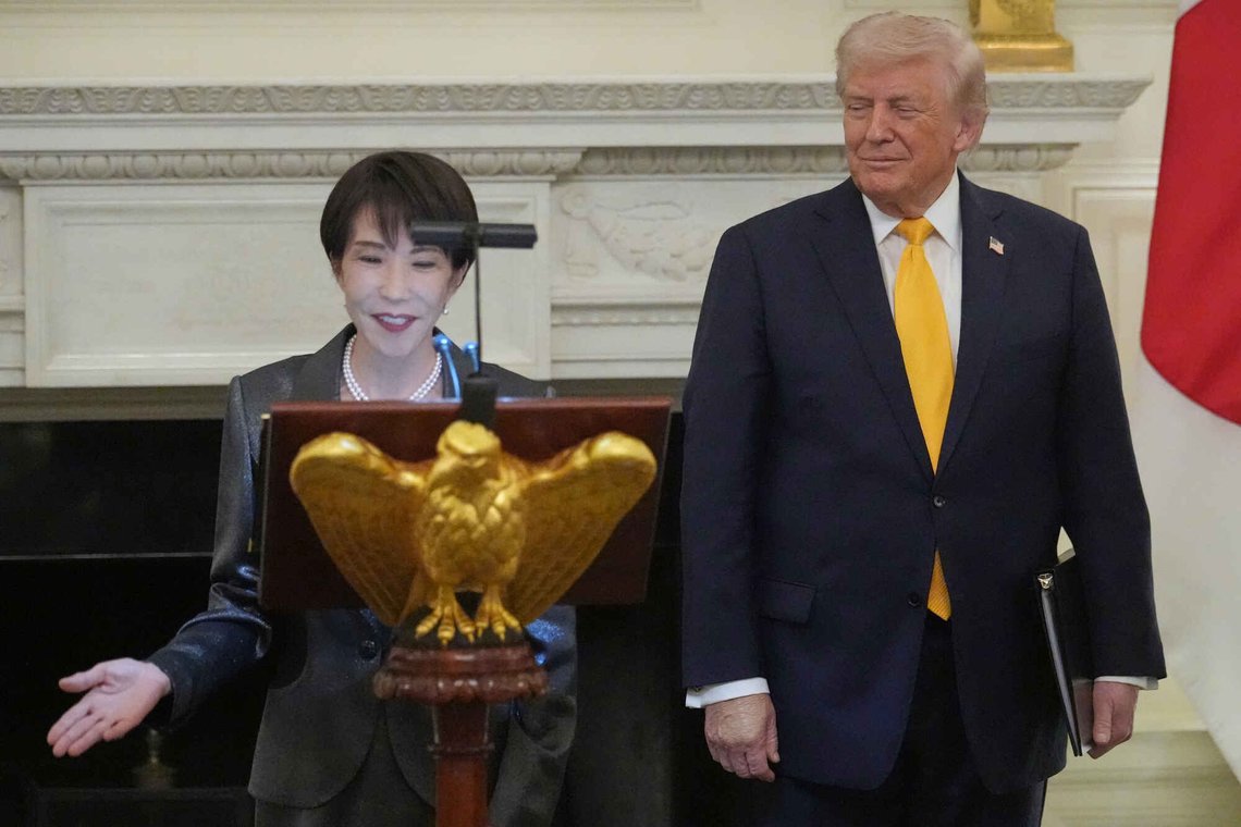 Japan's Prime Minister Sanae Takaichi speaks during a dinner with President Donald Trump in the State Dining Room of the White House, Thursday, March 19, 2026, in Washington. (AP Photo/Julia Demaree Nikhinson) Japan's Prime Minister Sanae Takaichi speaks during a dinner with President Donald Trump in the State Dining Room of the White House, Thursday, March 19, 2026, in Washington. (AP Photo/Julia Demaree Nikhinson)