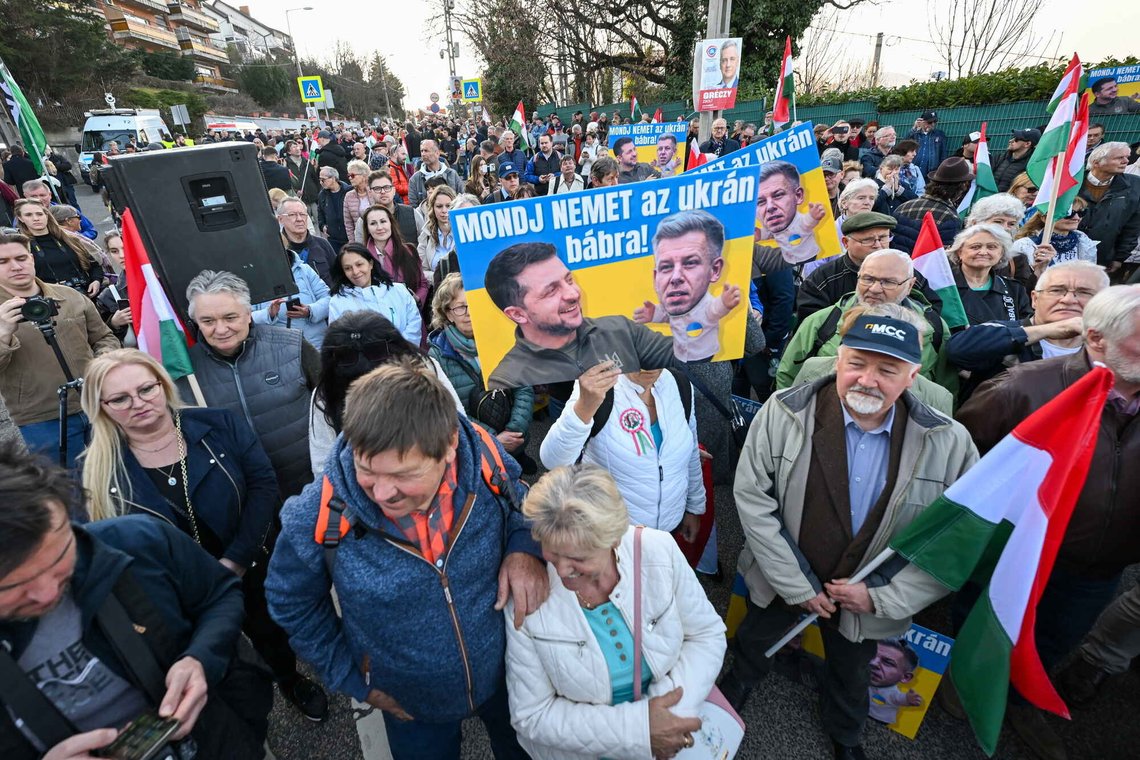 People attend a rally organized by the National Resistance Movement near the Embassy of Ukraine in Budapest, Hungary, Friday, March 6, 2026. (Tibor Illyes/MTI via AP) People attend a rally organized by the National Resistance Movement near the Embassy of Ukraine in Budapest, Hungary, Friday, March 6, 2026. (Tibor Illyes/MTI via AP)
