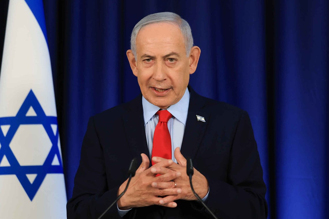Israels statsminister Benjamin Netanyahu på en pressekonferanse i Jerusalem torsdag. Foto: Ronen Zvulun, Pool Photo via AP / NTB Israels statsminister Benjamin Netanyahu på en pressekonferanse i Jerusalem torsdag. Foto: Ronen Zvulun, Pool Photo via AP / NTB