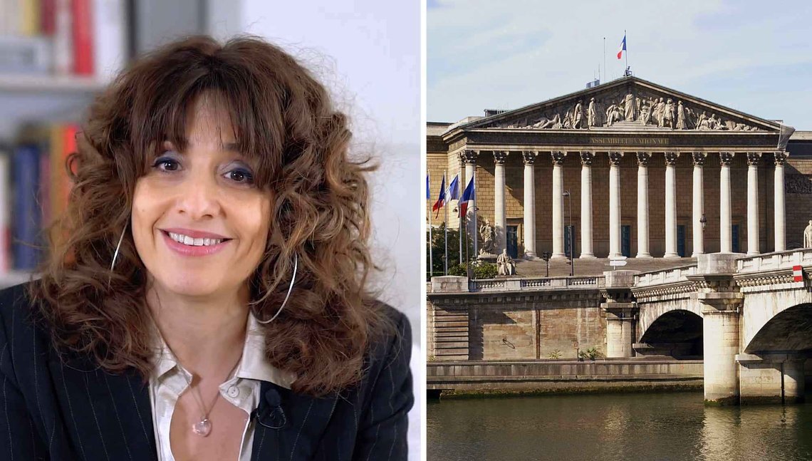 Caroline Yadan Pesah (57) er en fransk parlamentariker av jødisk ætt, valgt av franskmenn bosatt i middelhavsland som Italia, Hellas og Israel, den såkalte 8. valgkrets av franskmenn bosatt utenlands. Palais Bourbon i Paris (t.h.) huser den franske nasjonalforsamlingen. (Foto: YouTube/Yadan og Wikipedia) Caroline Yadan Pesah (57) er en fransk parlamentariker av jødisk ætt, valgt av franskmenn bosatt i middelhavsland som Italia, Hellas og Israel, den såkalte 8. valgkrets av franskmenn bosatt utenlands. Palais Bourbon i Paris (t.h.) huser den franske nasjonalforsamlingen. (Foto: YouTube/Yadan og Wikipedia)