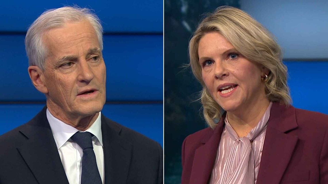 FrP-leder Sylvi Listhaug reagerer kraftig på det hun kaller løgner fra statsminister Jonas Gahr Støre. Nå forlanger hun duell på direkten tirsdag. Foto: NRK FrP-leder Sylvi Listhaug reagerer kraftig på det hun kaller løgner fra statsminister Jonas Gahr Støre. Nå forlanger hun duell på direkten tirsdag. Foto: NRK