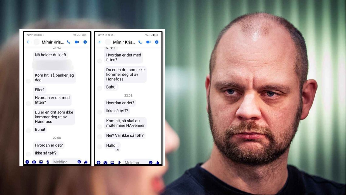TRUENDE: I flere meldinger var Rødt-politiker Mimir Kristjansson truende overfor mannen fra Bryne. Foto: Ole Berg-Rusten / NTB TRUENDE: I flere meldinger var Rødt-politiker Mimir Kristjansson truende overfor mannen fra Bryne. Foto: Ole Berg-Rusten / NTB