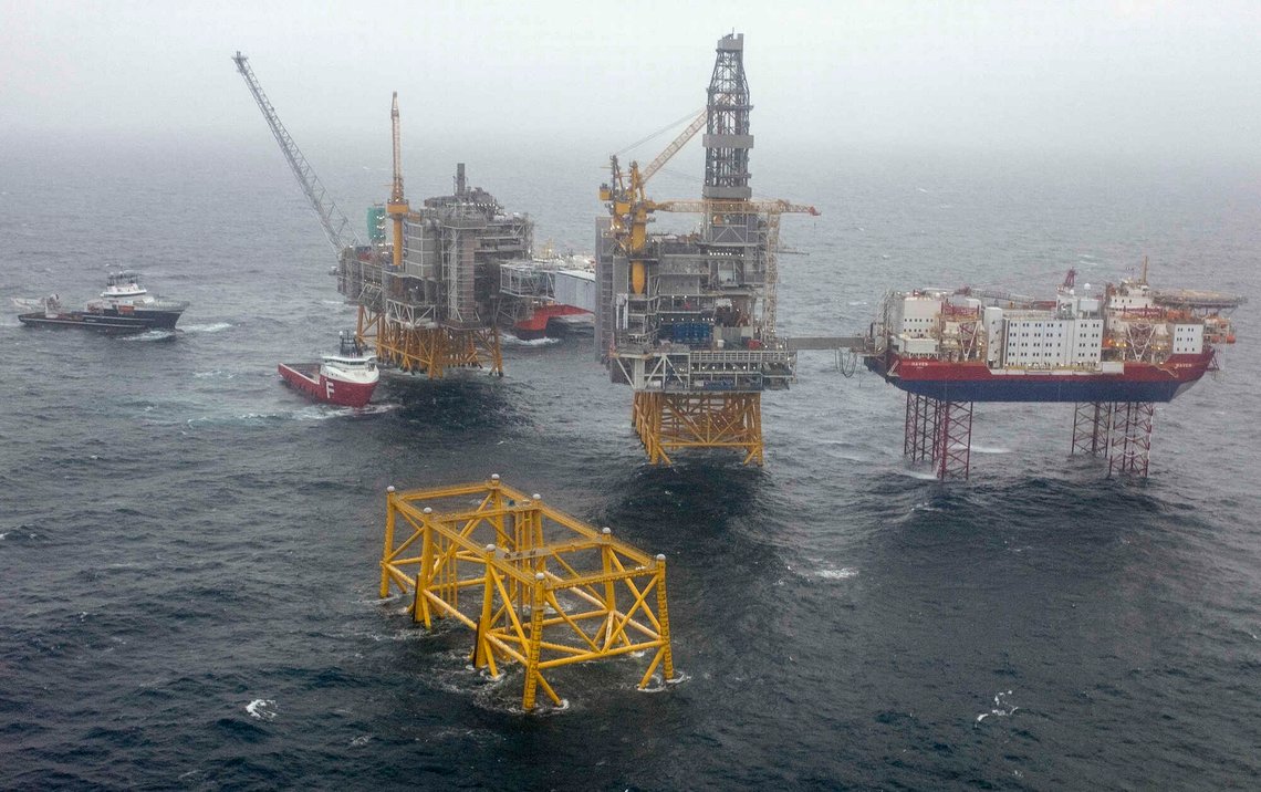 Johan Sverdrup-feltet i Nordsjøen sett fra luften den 9. oktober 2018. Foto: Carina Johansen / NTB. Johan Sverdrup-feltet i Nordsjøen sett fra luften den 9. oktober 2018. Foto: Carina Johansen / NTB.