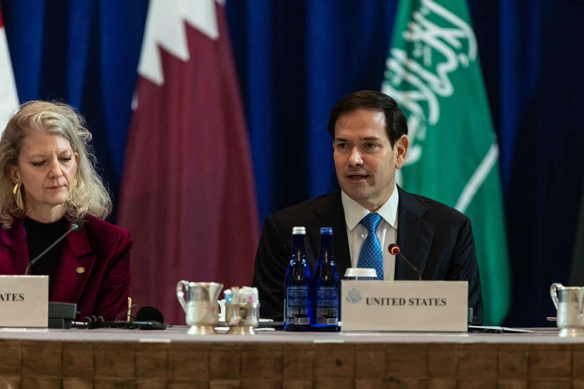 U.S. Secretary of State Marco Rubio makes his opening remarks at a meeting with the Foreign Ministers of the Gulf Cooperation Council nations as part of the 80th session of the United Nations General Assembly at the Lotte Palace Hotel, Wednesday, Sept. 24, 2025 in New York. (AP Photo/Stefan Jeremiah, Pool) U.S. Secretary of State Marco Rubio makes his opening remarks at a meeting with the Foreign Ministers of the Gulf Cooperation Council nations as part of the 80th session of the United Nations General Assembly at the Lotte Palace Hotel, Wednesday, Sept. 24, 2025 in New York. (AP Photo/Stefan Jeremiah, Pool)
