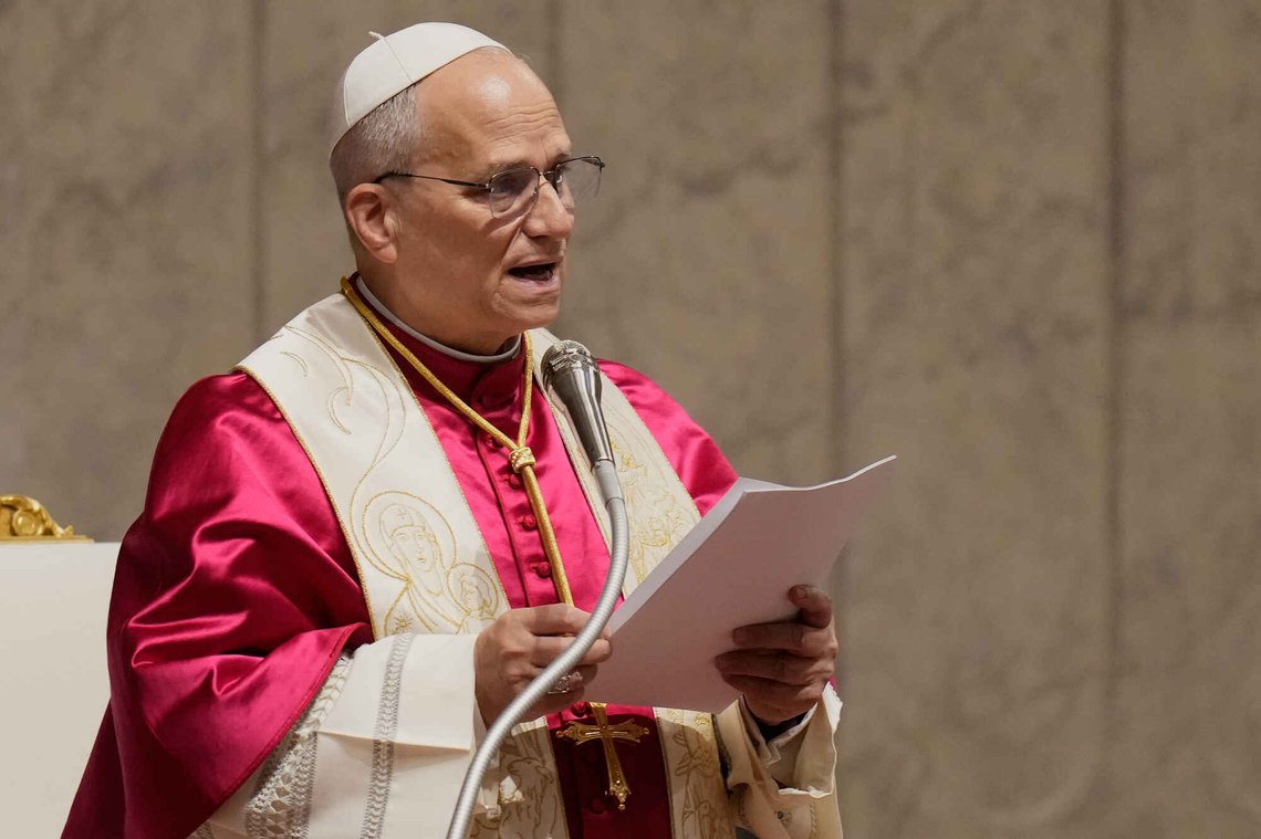 Pope Leo XIV delivers his message as he leads a vigil for peace inside St. Peter's Basilica at the Vatican, Saturday, April 11, 2026. (AP Photo/Gregorio Borgia) Pope Leo XIV delivers his message as he leads a vigil for peace inside St. Peter's Basilica at the Vatican, Saturday, April 11, 2026. (AP Photo/Gregorio Borgia)
