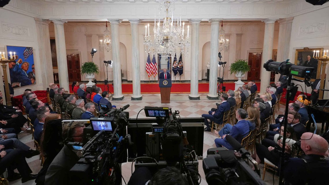 President Donald Trump speaks about the Iran war from the Cross Hall of the White House on Wednesday, April 1, 2026, in Washington. (AP Photo/Alex Brandon, Pool) President Donald Trump speaks about the Iran war from the Cross Hall of the White House on Wednesday, April 1, 2026, in Washington. (AP Photo/Alex Brandon, Pool)