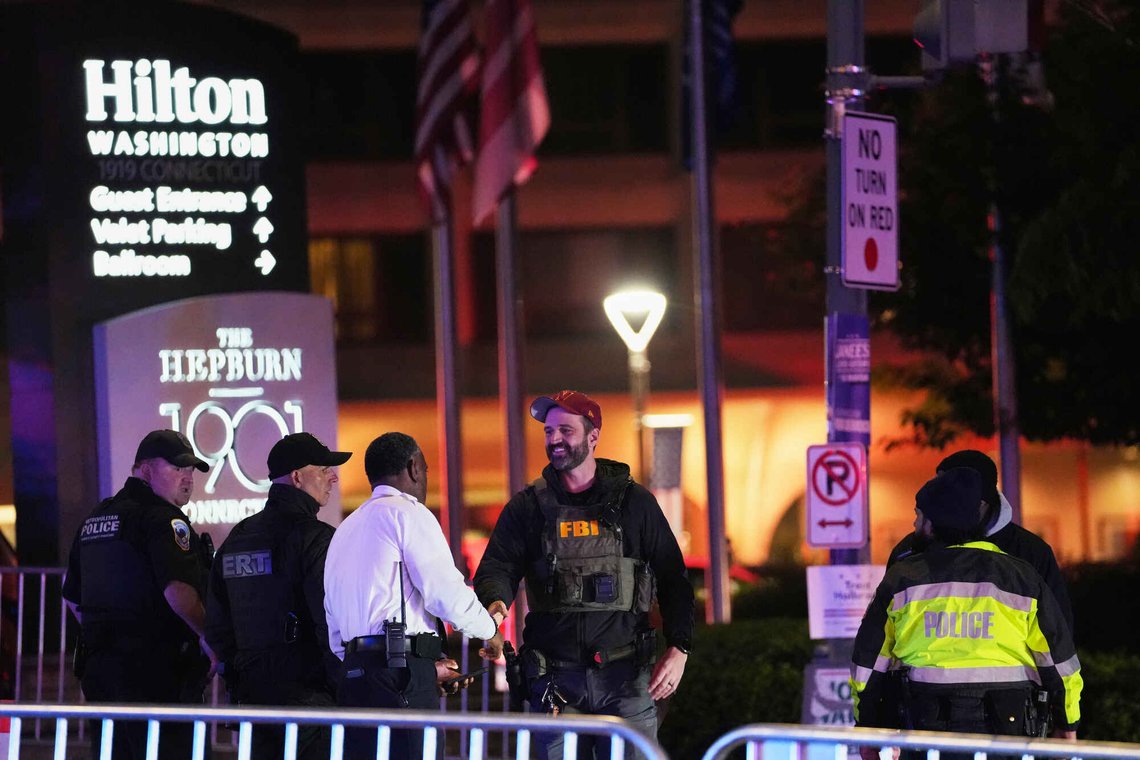 Law enforcement respond to an incident at the Washington Hilton during the White House Correspondents Dinner, Saturday, April 25, 2026, in Washington. (AP Photo/Allison Robbert) Law enforcement respond to an incident at the Washington Hilton during the White House Correspondents Dinner, Saturday, April 25, 2026, in Washington. (AP Photo/Allison Robbert)
