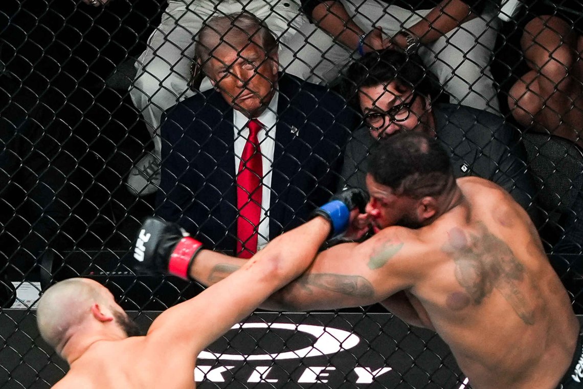 FILE - President Donald Trump and Hunter Campbell attend UFC 327 at Kaseya Center, Saturday, April 11, 2026, in Miami. (AP Photo/Julia Demaree Nikhinson, File) FILE - President Donald Trump and Hunter Campbell attend UFC 327 at Kaseya Center, Saturday, April 11, 2026, in Miami. (AP Photo/Julia Demaree Nikhinson, File)