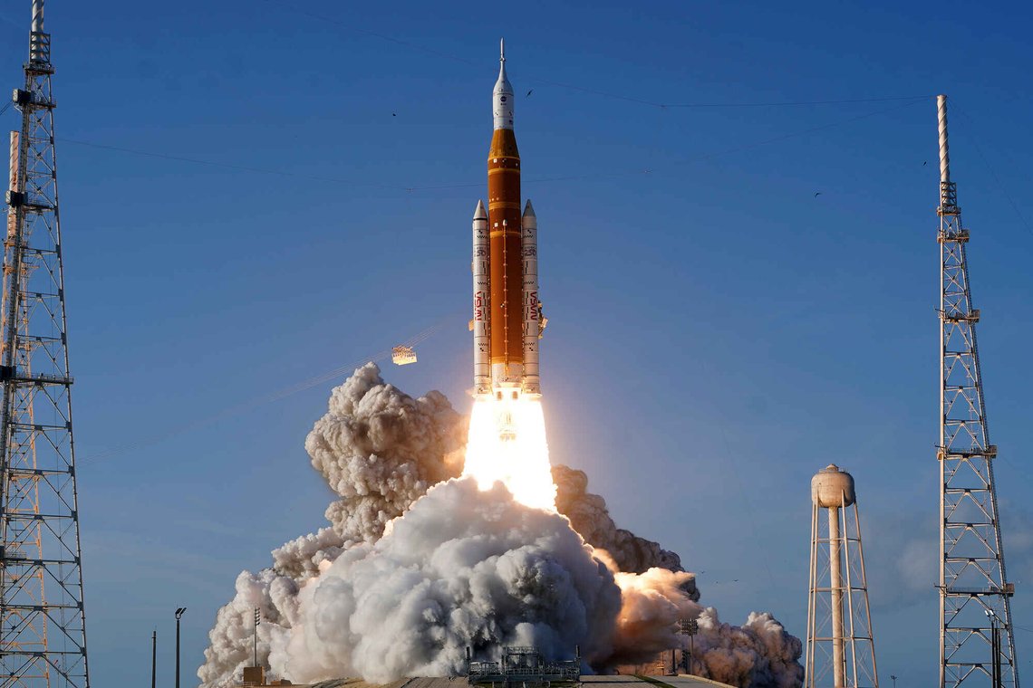 NASA's Artemis II moon rocket lifts off from the Kennedy Space Center's Launch Pad 39-B Wednesday, April 1, 2026, in Cape Canaveral, Fla. (AP Photo/Chris O'Meara) NASA's Artemis II moon rocket lifts off from the Kennedy Space Center's Launch Pad 39-B Wednesday, April 1, 2026, in Cape Canaveral, Fla. (AP Photo/Chris O'Meara)