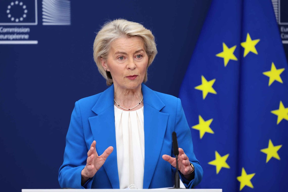 Ursula von der Leyen under en pressekonferanse om energi i EU-hovedkvarteret i Brussel den 13. april 2026. Foto: Omar Havana / AP / NTB. Ursula von der Leyen under en pressekonferanse om energi i EU-hovedkvarteret i Brussel den 13. april 2026. Foto: Omar Havana / AP / NTB.