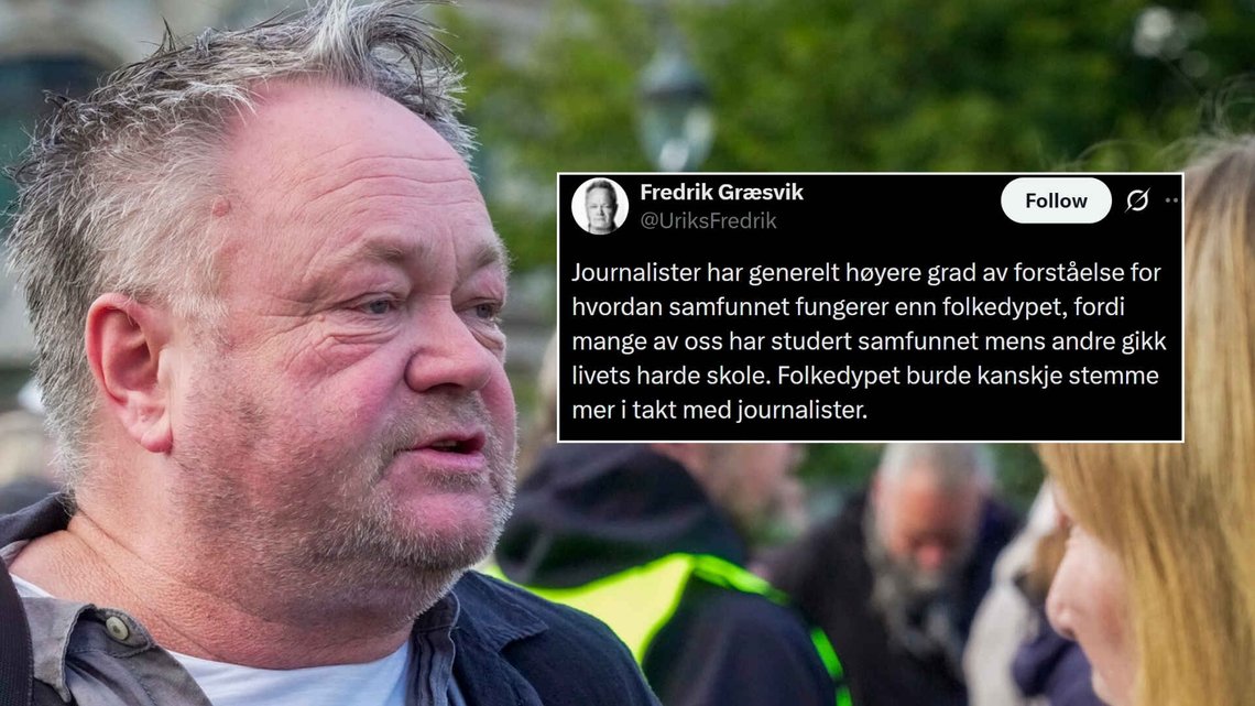 Fredrik Græsvik er kjent for å generere debatt. Denne gangen går han til angrep på «folkedypet», og mener de burde stemme mer som journalistene. Foto: NTB Fredrik Græsvik er kjent for å generere debatt. Denne gangen går han til angrep på «folkedypet», og mener de burde stemme mer som journalistene. Foto: NTB