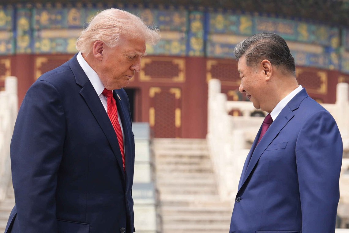President Donald Trump, left, stands beside Chinese President Xi Jinping at the Temple of Heaven on Thursday May 14, 2026, in Beijing. (AP Photo/Mark Schiefelbein) President Donald Trump, left, stands beside Chinese President Xi Jinping at the Temple of Heaven on Thursday May 14, 2026, in Beijing. (AP Photo/Mark Schiefelbein)