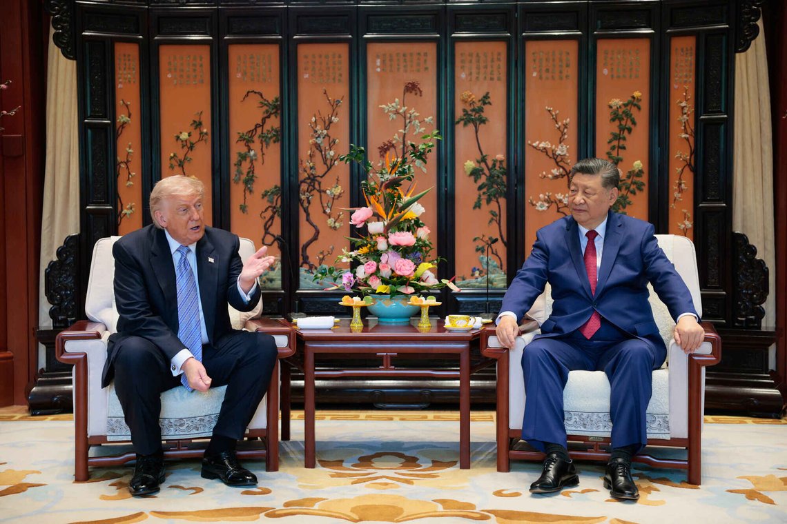 Chinese President Xi Jinping and U.S. President Donald Trump attend a meeting on the sidelines of their visit to the Zhongnanhai Garden in Beijing, China, Friday, May 15, 2026. (Evan Vucci/Pool Photo via AP) Chinese President Xi Jinping and U.S. President Donald Trump attend a meeting on the sidelines of their visit to the Zhongnanhai Garden in Beijing, China, Friday, May 15, 2026. (Evan Vucci/Pool Photo via AP)
