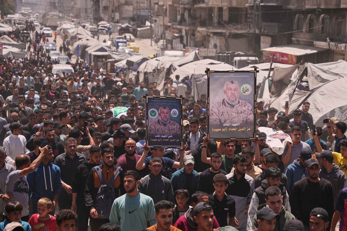 Palestinians attend the funeral of Izz al-Din al-Haddad, the leader of Hamas' Qassam Brigades, and his daughter and wife in Gaza City, Saturday, May 16, 2026. They were killed in an Israeli strike Friday evening. (AP Photo/Abdel Kareem Hana) Palestinians attend the funeral of Izz al-Din al-Haddad, the leader of Hamas' Qassam Brigades, and his daughter and wife in Gaza City, Saturday, May 16, 2026. They were killed in an Israeli strike Friday evening. (AP Photo/Abdel Kareem Hana)