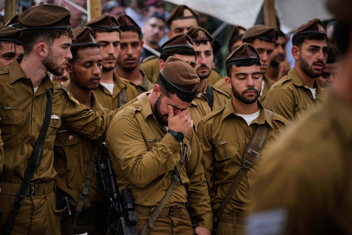 Israeli soldiers attend the funeral of Capt. Maoz Israel Recanati, who was killed in a Lebanese drone attack in southern Lebanon, at Mt. Herzl Military Cemetery in Jerusalem Sunday, May 17, 2026. (AP Photo/Ohad Zwigenberg) Israeli soldiers attend the funeral of Capt. Maoz Israel Recanati, who was killed in a Lebanese drone attack in southern Lebanon, at Mt. Herzl Military Cemetery in Jerusalem Sunday, May 17, 2026. (AP Photo/Ohad Zwigenberg)