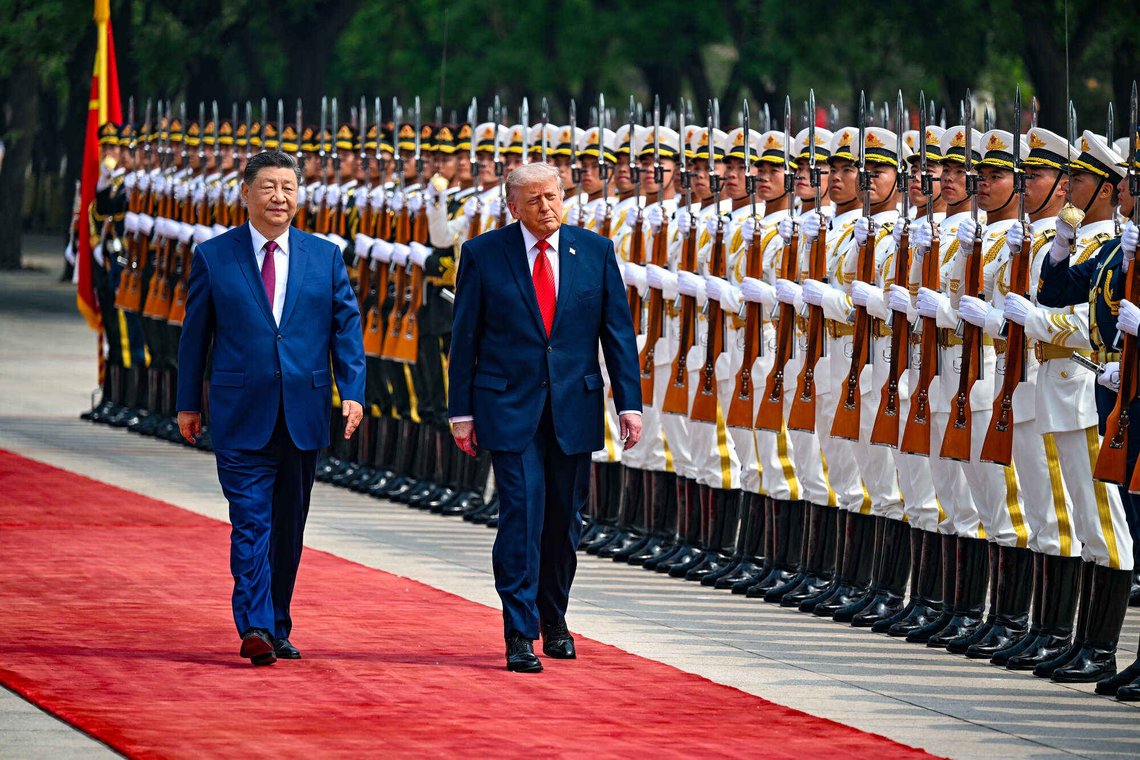 President Donald Trump reviews troops with China's President Xi Jinping at the Great Hall of the People, Thursday, May 14, 2026, in Beijing. (Kenny Holston/The New York Times via AP, Pool) President Donald Trump reviews troops with China's President Xi Jinping at the Great Hall of the People, Thursday, May 14, 2026, in Beijing. (Kenny Holston/The New York Times via AP, Pool)