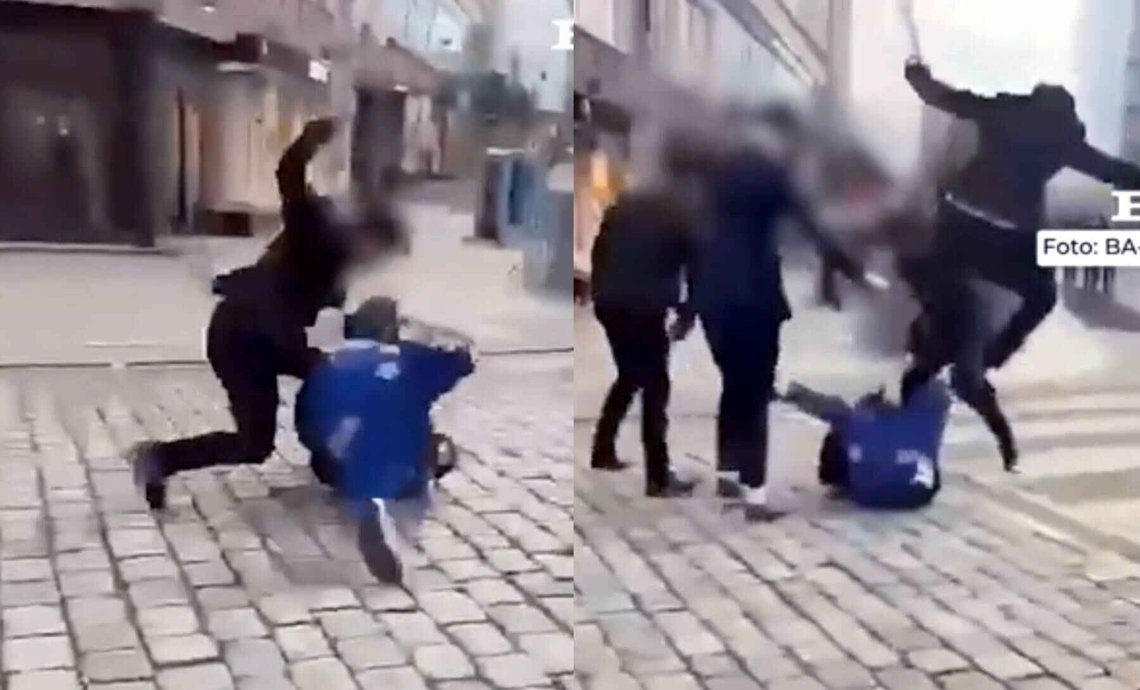 Avisen BA publiserte først den sladdede utgaven videoen på Facebook-kontoen sin, uten å referere til voldsmennenes etniske bakgrunn. Videoen ble kort tid etter slettet fra Facebook. (Foto: Montasje/video fra BA-tipser) Avisen BA publiserte først den sladdede utgaven videoen på Facebook-kontoen sin, uten å referere til voldsmennenes etniske bakgrunn. Videoen ble kort tid etter slettet fra Facebook. (Foto: Montasje/video fra BA-tipser)