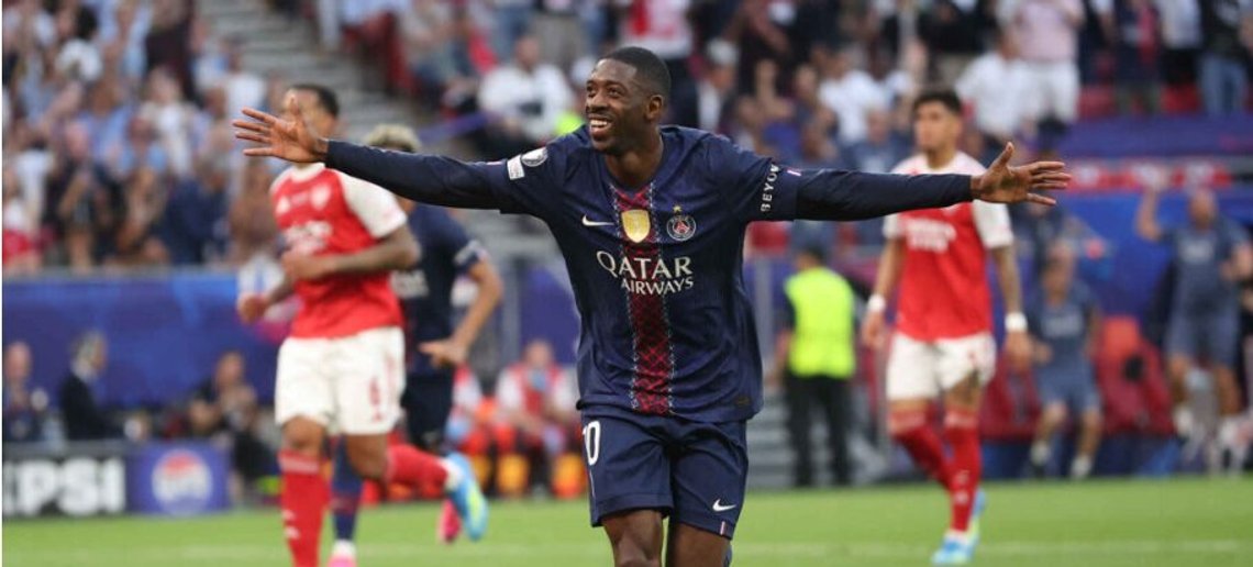 Ousmane Dembélé jubler etter å ha utlignet for Paris Saint-Germain i mesterligafinalen mot Arsenal. Foto: Armin Durgut, AP / NTB Ousmane Dembélé jubler etter å ha utlignet for Paris Saint-Germain i mesterligafinalen mot Arsenal. Foto: Armin Durgut, AP / NTB