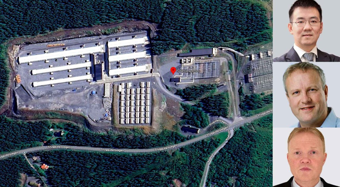 Datasenteret i Tydal, her sett på Googles satellittfoto, er gjenstand for en granskning av Skatteetaten. Øverst t.h. eieren Jihan Wu og utbyggerne Haakon Bryhni (midten) og Lars Naas (nederst). (Foto: Bitdeer) Datasenteret i Tydal, her sett på Googles satellittfoto, er gjenstand for en granskning av Skatteetaten. Øverst t.h. eieren Jihan Wu og utbyggerne Haakon Bryhni (midten) og Lars Naas (nederst). (Foto: Bitdeer)