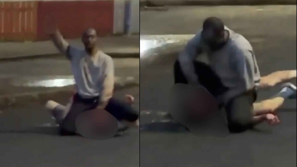 En afrikaner er pågrepet etter han forsøkte å halshugge en mann midt på åpen gate i Belfast. NB: Sterke bilder En afrikaner er pågrepet etter han forsøkte å halshugge en mann midt på åpen gate i Belfast. NB: Sterke bilder
