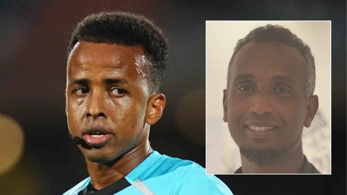 Zakaria Osman (innfelt) bor i Norge og er opprinnelig fra Somalia. Han mener Norge må engasjere seg etter den somaliske VM-dommeren Omar Artan ble nektet innreise. Ifølge amerikanske myndigheter ble han spurt om kontakt med terrormistenkte. Foto: Getty/Privat Zakaria Osman (innfelt) bor i Norge og er opprinnelig fra Somalia. Han mener Norge må engasjere seg etter den somaliske VM-dommeren Omar Artan ble nektet innreise. Ifølge amerikanske myndigheter ble han spurt om kontakt med terrormistenkte. Foto: Getty/Privat