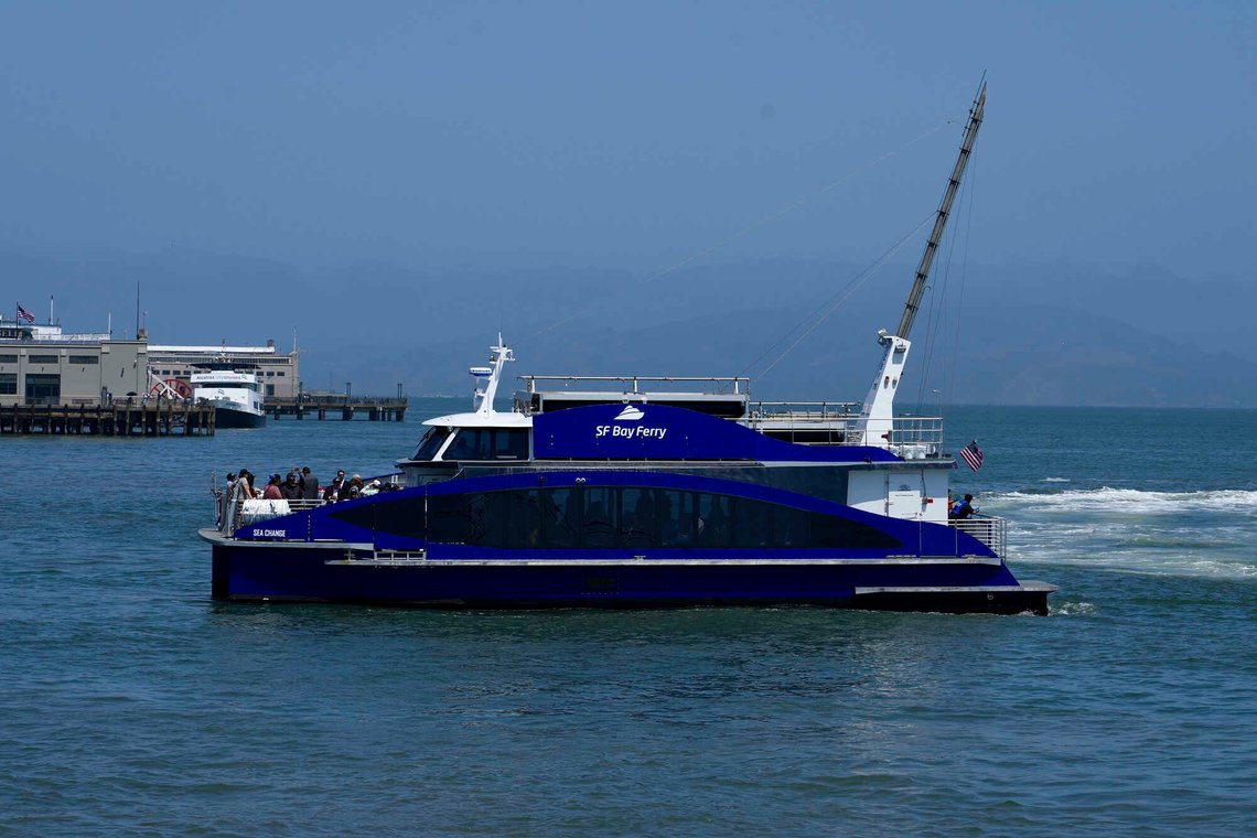 The MV Sea Change, the first commercial passenger ferry powered by hydrogen fuel cells, is seen on the water, Friday, July 12, 2024, in San Francisco. The MV Sea Change will begin offering free rides to the public along the San Francisco waterfront on Friday, July 19. (AP Photo/Terry Chea) The MV Sea Change, the first commercial passenger ferry powered by hydrogen fuel cells, is seen on the water, Friday, July 12, 2024, in San Francisco. The MV Sea Change will begin offering free rides to the public along the San Francisco waterfront on Friday, July 19. (AP Photo/Terry Chea)