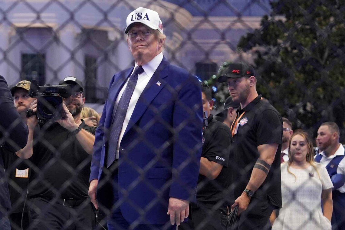 President Donald Trump stands in the ring after Justin Gaethje defeated Ilia Topuria in a lightweight title bout during UFC Freedom 250 on the South Lawn of the White House, Monday, June 15, 2026, in Washington. (AP Photo/Mark Schiefelbein) President Donald Trump stands in the ring after Justin Gaethje defeated Ilia Topuria in a lightweight title bout during UFC Freedom 250 on the South Lawn of the White House, Monday, June 15, 2026, in Washington. (AP Photo/Mark Schiefelbein)