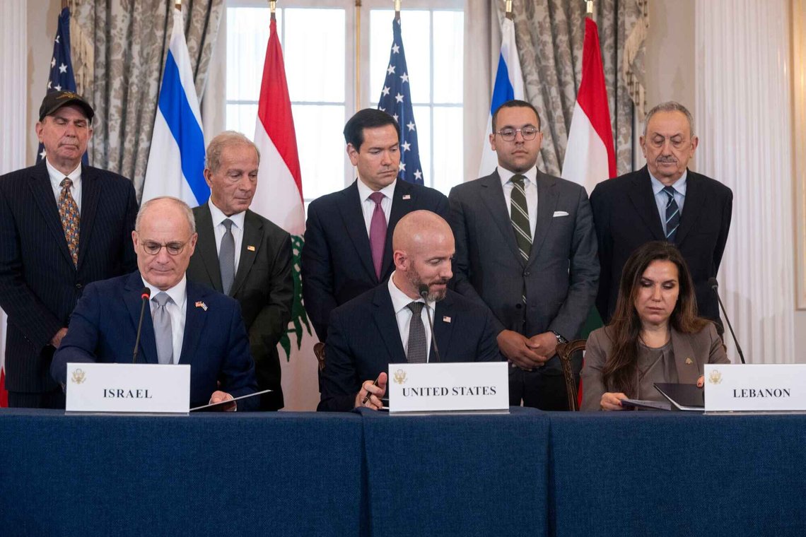 Secretary of State Marco Rubio and others watch, as seated from left, Israel's Ambassador to the U.S. Yechiel Leiter, counselor Dan Holler, and Lebanon's Ambassador to the U.S. Nada Hamadeh, sign a framework agreement, described as a first step toward peace following months of conflict between Israel and the Lebanese militant group Hezbollah, at the State Department, Friday, June 26, 2026, in Washington. (AP Photo/Kevin Wolf) Secretary of State Marco Rubio and others watch, as seated from left, Israel's Ambassador to the U.S. Yechiel Leiter, counselor Dan Holler, and Lebanon's Ambassador to the U.S. Nada Hamadeh, sign a framework agreement, described as a first step toward peace following months of conflict between Israel and the Lebanese militant group Hezbollah, at the State Department, Friday, June 26, 2026, in Washington. (AP Photo/Kevin Wolf)