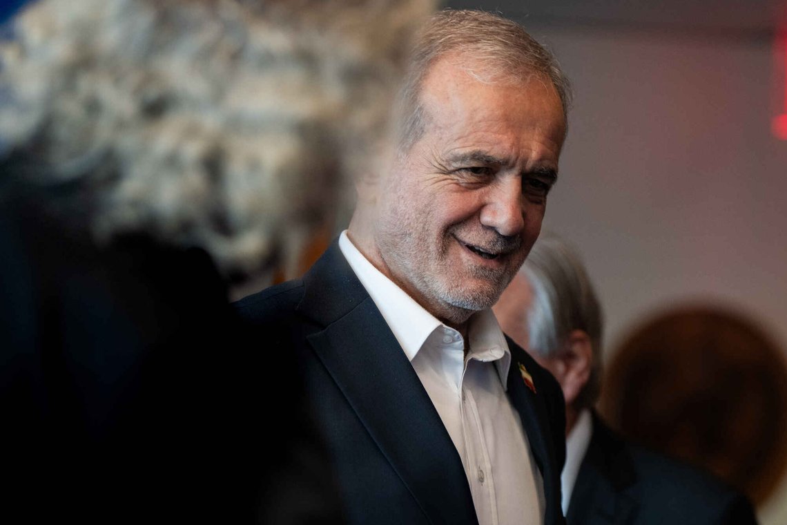 Masoud Pezeshkian, the President of Iran, enters a room for a photo opportunity during the United Nations General Assembly at United Nations headquarters, Thursday, Sept. 25, 2025. (AP Photo/Angelina Katsanis) Masoud Pezeshkian, the President of Iran, enters a room for a photo opportunity during the United Nations General Assembly at United Nations headquarters, Thursday, Sept. 25, 2025. (AP Photo/Angelina Katsanis)