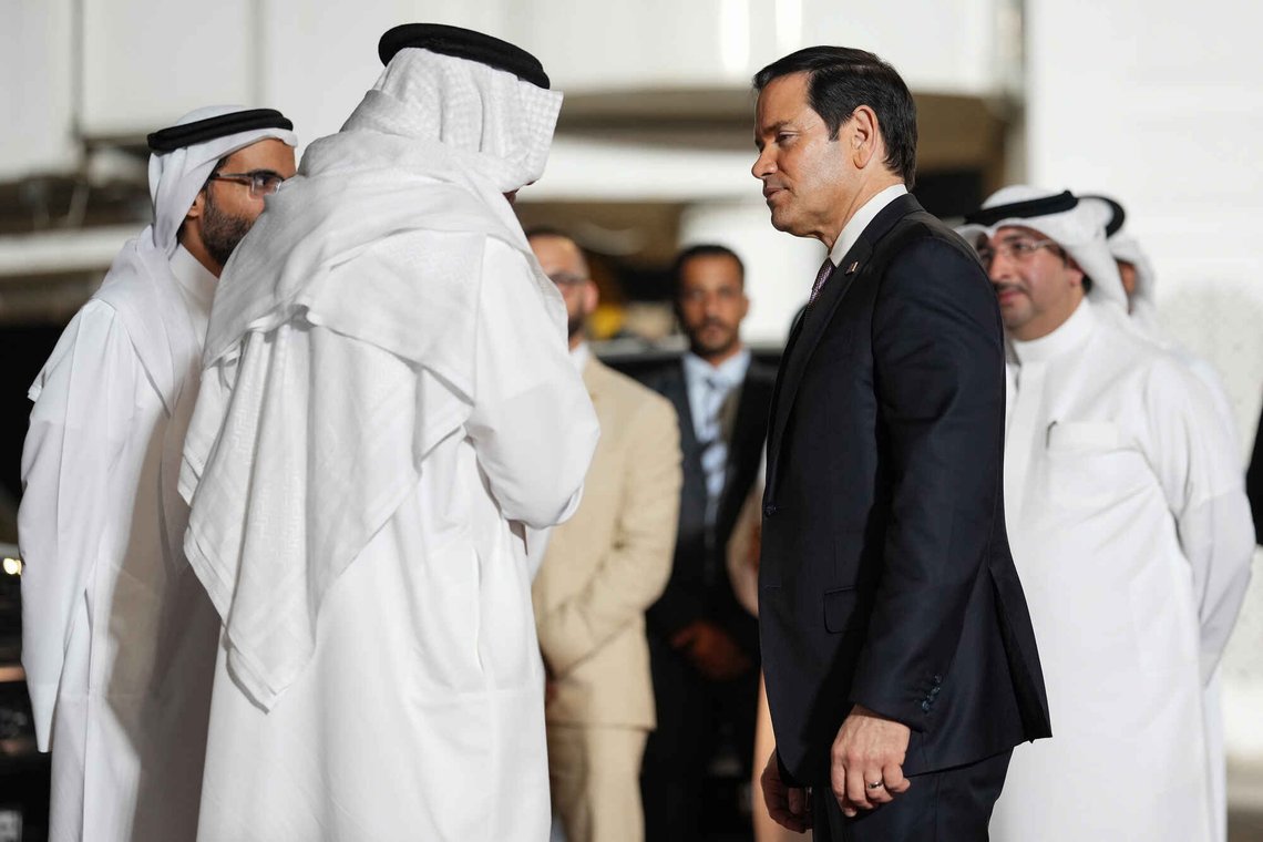 Bahrain's Foreign Minister Abdullatif bin Rashid Al Zayani speaks with U.S. Secretary of State Marco Rubio, right, upon arrival at Bahrain International Airport during his visit to the Middle East to discuss the interim deal between the U.S. and Iran with Arab Gulf allies, in Muharraq, near Manama, Bahrain, Wednesday June 24, 2026. (Eric Lee/Pool Photo via AP) Bahrain's Foreign Minister Abdullatif bin Rashid Al Zayani speaks with U.S. Secretary of State Marco Rubio, right, upon arrival at Bahrain International Airport during his visit to the Middle East to discuss the interim deal between the U.S. and Iran with Arab Gulf allies, in Muharraq, near Manama, Bahrain, Wednesday June 24, 2026. (Eric Lee/Pool Photo via AP)