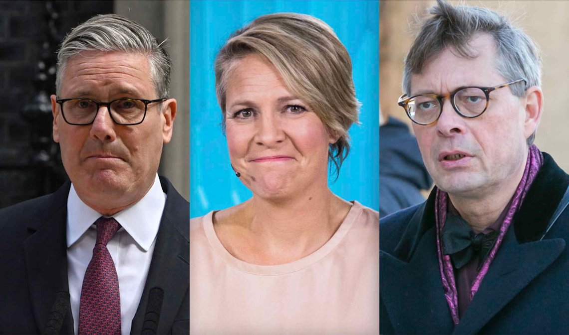 NRK-korrespondent Gry Blekastad Almås og DN-kommentator Kjetil Wiedswang forklarte det norske folk at misnøyen som medførte statsminister Keir Starmers avgang, skyldtes dårlig økonomi pga. Brexit. Foto: Thomas Krych / AP, Audun Braastad / NTB og Heiko Junge / NTB. NRK-korrespondent Gry Blekastad Almås og DN-kommentator Kjetil Wiedswang forklarte det norske folk at misnøyen som medførte statsminister Keir Starmers avgang, skyldtes dårlig økonomi pga. Brexit. Foto: Thomas Krych / AP, Audun Braastad / NTB og Heiko Junge / NTB.