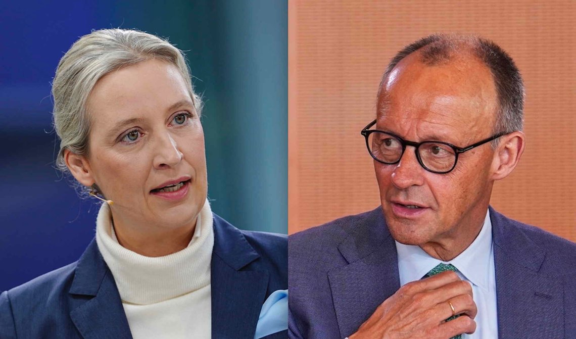 AfD-leder Alice Weidel og CDU-leder Friedrich Merz. Foto: Kay Nietfeld / DPA og Markus Schreiber – begge via AP / NTB. AfD-leder Alice Weidel og CDU-leder Friedrich Merz. Foto: Kay Nietfeld / DPA og Markus Schreiber – begge via AP / NTB.