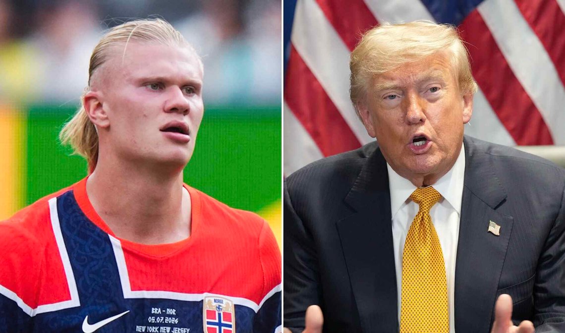 T.v. Erling Braut Haaland. Foto: Terje Pedersen / NTB. T.h. Donald Trump. Foto: Alex Brandon / AP / NTB. T.v. Erling Braut Haaland. Foto: Terje Pedersen / NTB. T.h. Donald Trump. Foto: Alex Brandon / AP / NTB.