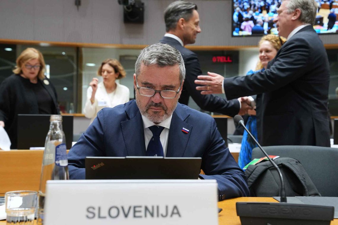 Slovenia's Foreign Minister Tone Kajzer waits for the start of a round table meeting of EU foreign ministers in Brussels, Monday, July 13, 2026. (AP Photo/Marius Burgelman) Slovenia's Foreign Minister Tone Kajzer waits for the start of a round table meeting of EU foreign ministers in Brussels, Monday, July 13, 2026. (AP Photo/Marius Burgelman)