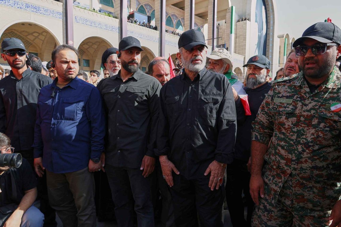 Iran's paramilitary Revolutionary Guard Gen. Ahmad Vahidi, center right, attend a prayer part of the dayslong funeral ceremonies for the slain Iranian Supreme Leader Ayatollah Ali Khamenei and members of his family at the Imam Khomeini Mosalla Grand Mosque in Tehran, Iran, Sunday, July 5, 2026.(Seyed Hamed Mousavi/ISNA via AP) Iran's paramilitary Revolutionary Guard Gen. Ahmad Vahidi, center right, attend a prayer part of the dayslong funeral ceremonies for the slain Iranian Supreme Leader Ayatollah Ali Khamenei and members of his family at the Imam Khomeini Mosalla Grand Mosque in Tehran, Iran, Sunday, July 5, 2026.(Seyed Hamed Mousavi/ISNA via AP)