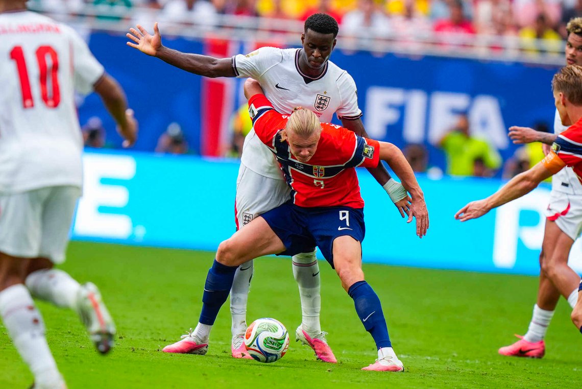 Erling Braut Haaland under kvartfinalen mellom Norge og England i fotball-VM 2026 på Miami stadion.
Foto: Terje Pedersen / NTB Erling Braut Haaland under kvartfinalen mellom Norge og England i fotball-VM 2026 på Miami stadion.
Foto: Terje Pedersen / NTB