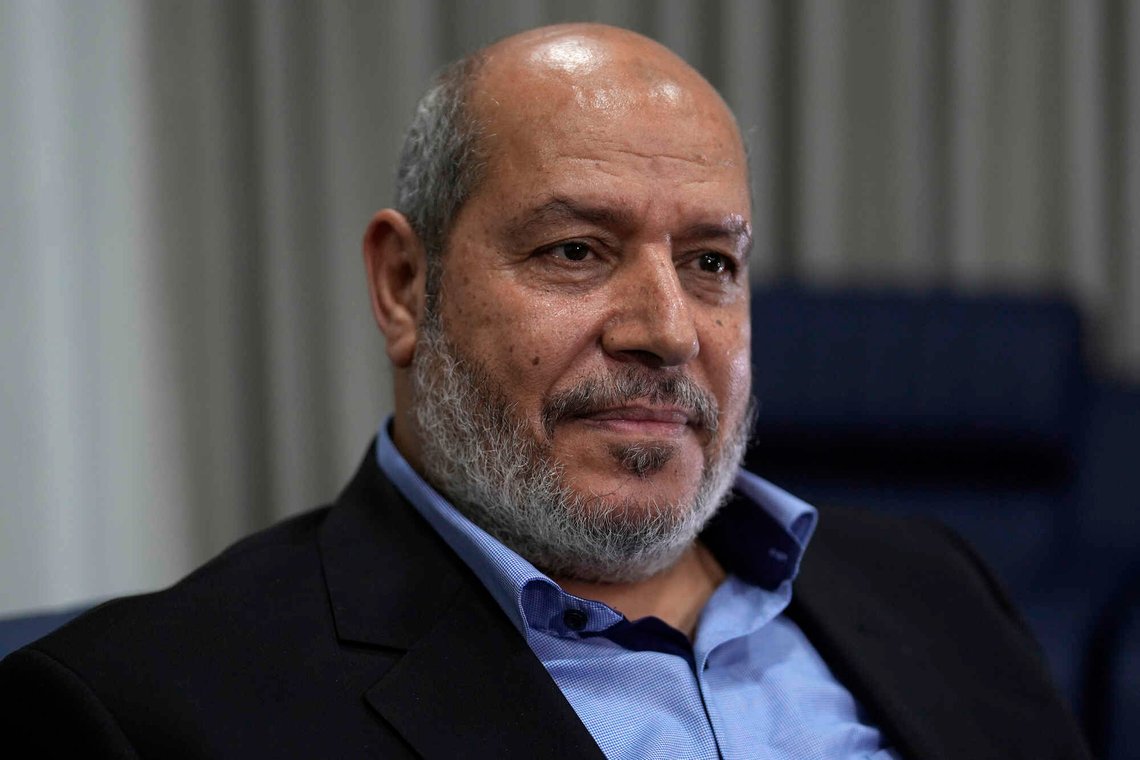 FILE - Khalil al-Hayya, a high-ranking Hamas official who has represented the Palestinian militant group in negotiations for a cease-fire and hostage exchange deal, speaks during an interview with The Associated Press in Istanbul, Turkey, April 24, 2024. (AP Photo/Khalil Hamra) FILE - Khalil al-Hayya, a high-ranking Hamas official who has represented the Palestinian militant group in negotiations for a cease-fire and hostage exchange deal, speaks during an interview with The Associated Press in Istanbul, Turkey, April 24, 2024. (AP Photo/Khalil Hamra)