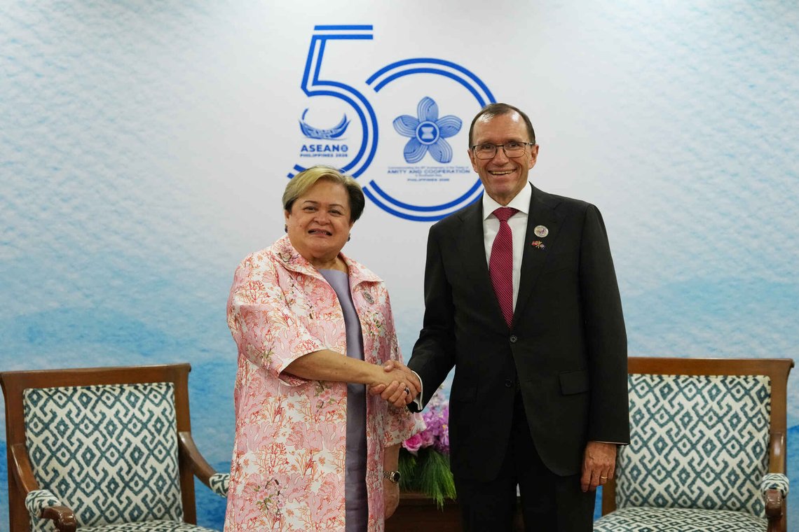 Philippines' Foreign Secretary Theresa Lazaro, left, and Norway Foreign Minister Espen Barth Eide shake hands during their meeting at the Association of Southeast Asian Nations (ASEAN) Foreign Ministers' Meeting in Pasay city, Metro Manila, Philippines, Thursday, July 23, 2026. (AP Photo/Aaron Favila, Pool) Philippines' Foreign Secretary Theresa Lazaro, left, and Norway Foreign Minister Espen Barth Eide shake hands during their meeting at the Association of Southeast Asian Nations (ASEAN) Foreign Ministers' Meeting in Pasay city, Metro Manila, Philippines, Thursday, July 23, 2026. (AP Photo/Aaron Favila, Pool)