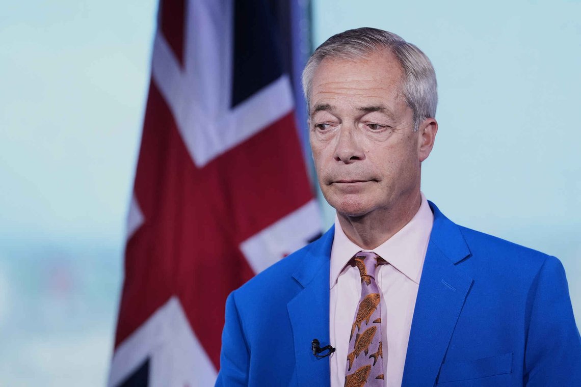 Reform UK leader Nigel Farage looks on as he makes a statement to the media at the party headquarters in Millbank, central London, Tuesday July 7, 2026. (Gareth Fuller/PA via AP) Reform UK leader Nigel Farage looks on as he makes a statement to the media at the party headquarters in Millbank, central London, Tuesday July 7, 2026. (Gareth Fuller/PA via AP)