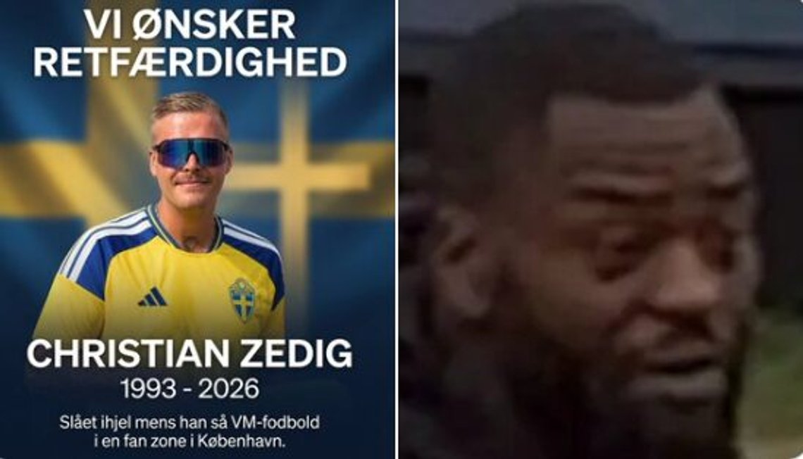 Christian Zedig ble utsatt for dødelig vold mens han så VM-kampen Norge-Elfenbenskysten på et arrangement i København tirsdag. Den mistenkte gjerningsmannen med afrikansk bakgrunn er nå pågrepet og siktet. Foto: X/ Dansk politi Christian Zedig ble utsatt for dødelig vold mens han så VM-kampen Norge-Elfenbenskysten på et arrangement i København tirsdag. Den mistenkte gjerningsmannen med afrikansk bakgrunn er nå pågrepet og siktet. Foto: X/ Dansk politi