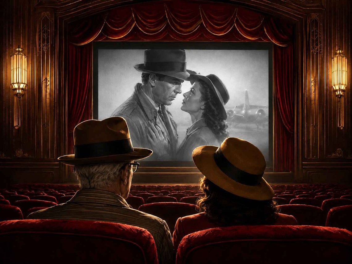 - Here's looking at you, kid! På kino med den gretne, gamle gubben. Man får bare håpe at han har husket å kjøpe blomster. - Here's looking at you, kid! På kino med den gretne, gamle gubben. Man får bare håpe at han har husket å kjøpe blomster.