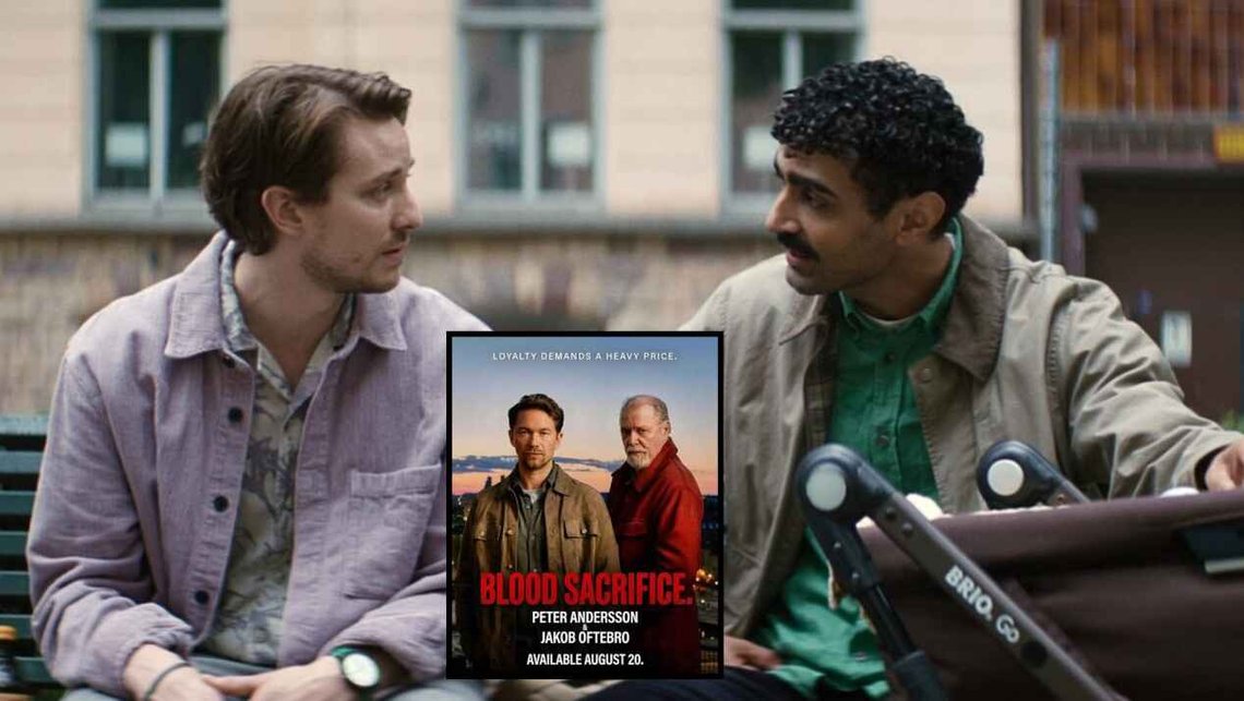 Skjermbilde fra Netflix-serien «Blodoffer». Innfelt bilde: Plakat for serien. Skjermbilde fra Netflix-serien «Blodoffer». Innfelt bilde: Plakat for serien.
